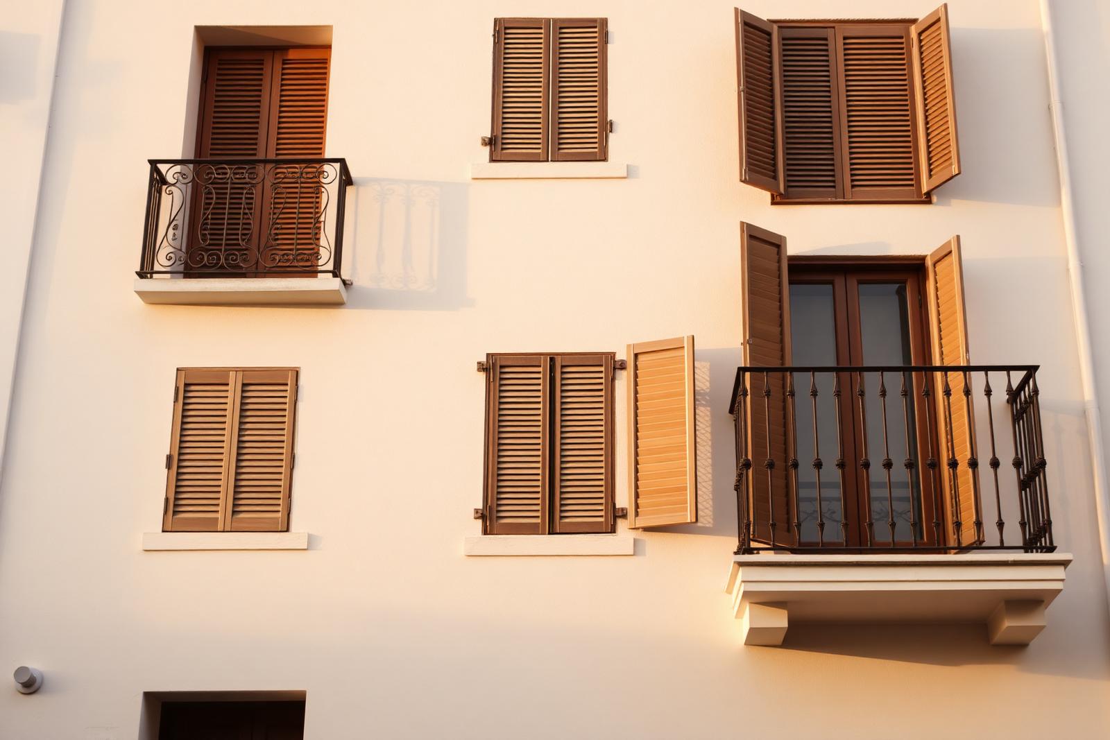 Gevel van een appartement in Ibiza Stad in warme namiddagzon